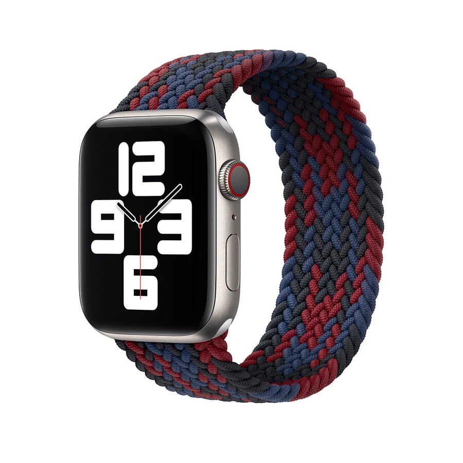 Apple Watch Uyumlu Örgü Solo Loop Renkli Kordon BordoMavi (1)