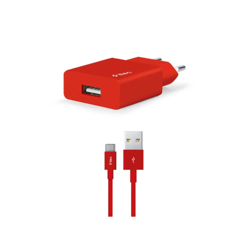 Ttec SmartCharger 2.1A Şarj Aleti USB A USB C Kablo Kırmızı (1)