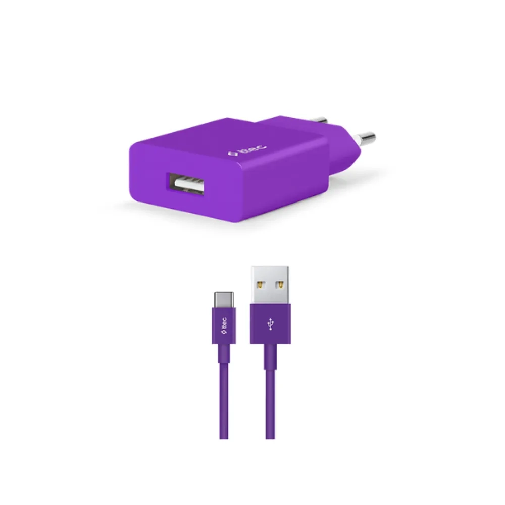 Ttec SmartCharger 2.1A Şarj Aleti USB A USB C Kablo Mor (1)